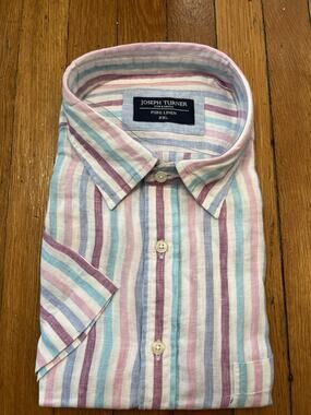 NEW Joseph Turner 2XL 100% Pure LINEN Beach Coastal Short Sleeve XXL Stripes